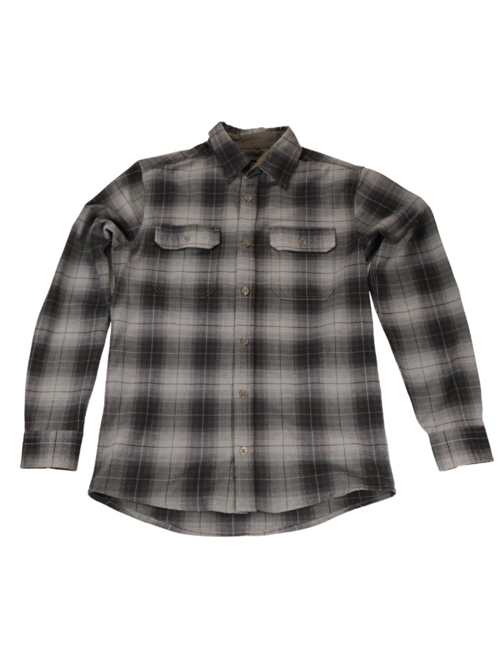 Swiss Tech Plaid Button Up Shirt Gray Black Long Sleeve Outdoor Shirt Small